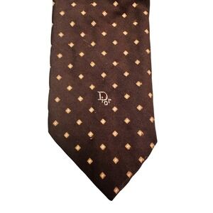 Christian Dior Mens Tie Geometric Brown Grey Vintage Retro 90s